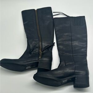 Lucky Brand Black Mid-Calf Leather Zip Heeled Boots